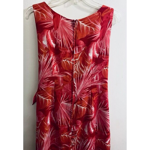 R K Originals Dress 10P Petites Red Pink Faux Wrap Tropical Floral Sleeveless - Picture 11 of 16